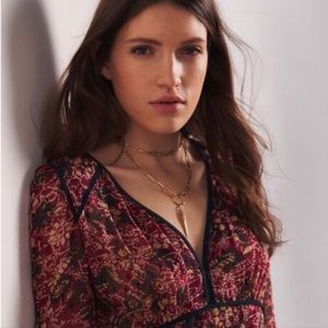 BA&SH Gigi Long Tiered Sleeve Floral Midi 
Dress in Bordeux Size 2 NWOT